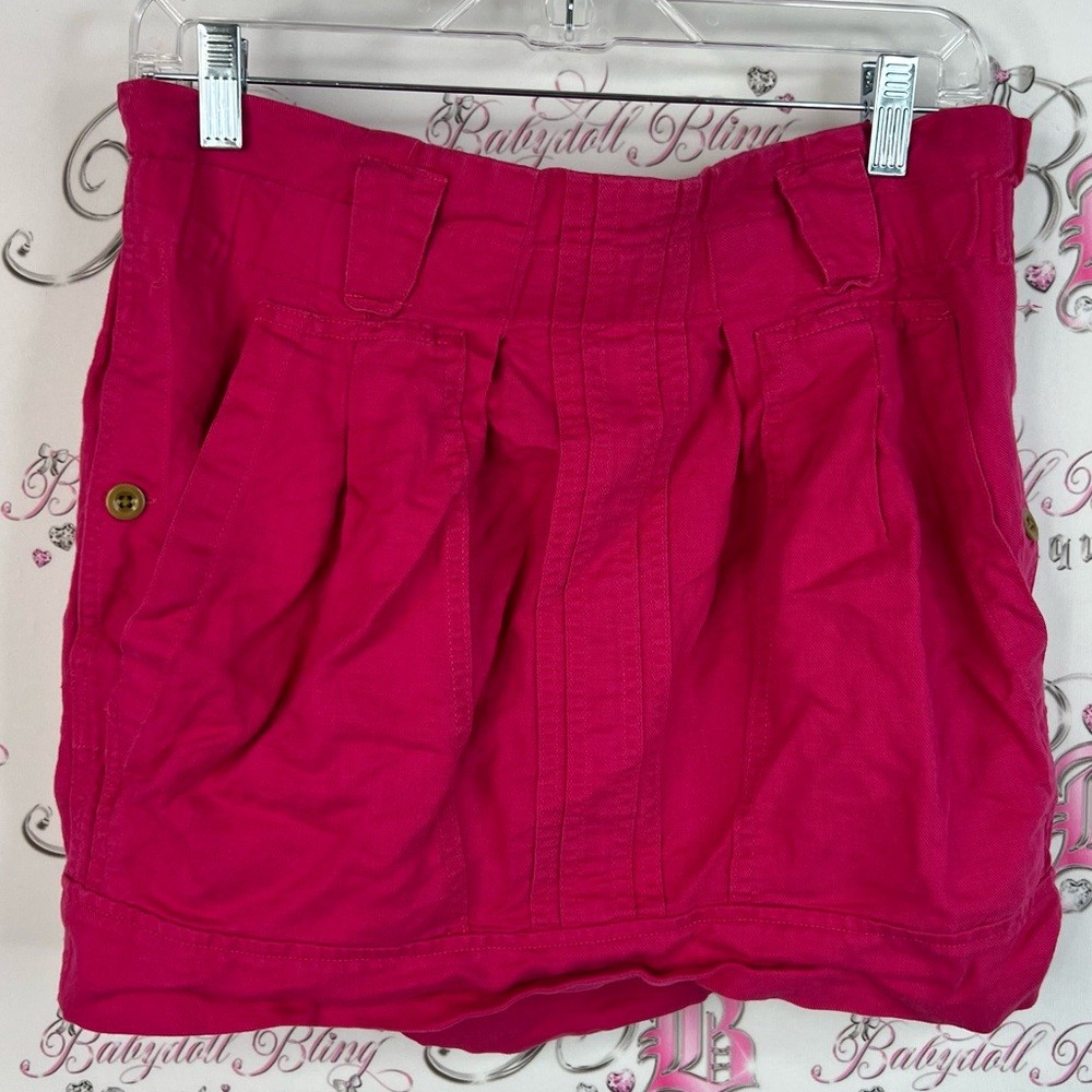 Tommy Skirt Cargo Style Gold Buttons Pockets Vibrant Pink Women's Skort